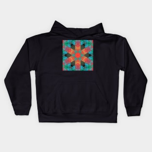 Mosaic Kaleidoscope Flower Pink and Teal Kids Hoodie